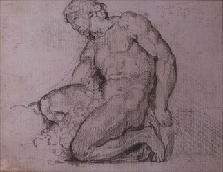 Sittande figur (penna och brunt bläck)