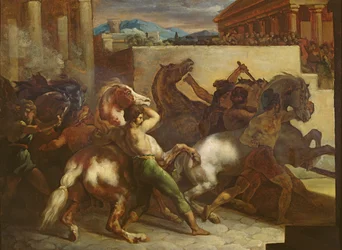 Kapplöpningen med vilda hästar i Rom, ca 1817