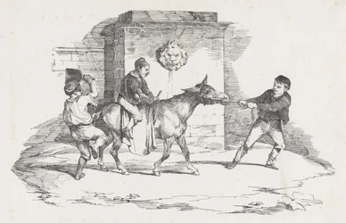 Tre barn som leker med en åsna (Three Children Playing with a Donkey)