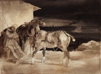 Två hästar och en sovande brudgum, ca 1822-1823