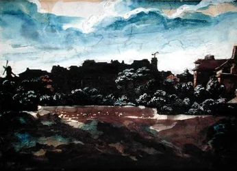 Utsikt över bergen i Montmartre (akvarell)