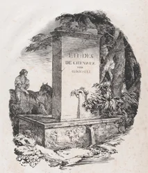 Vattentråg, titelsida för studier av hästar Etudes de Chevaux, 1822.