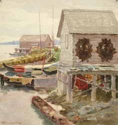 Torkning av skinn, Sitka, ca. 1880-1914.