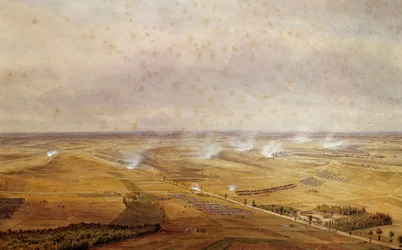 Koalitionskrig: "" Slaget vid Valmy den 20/09/1792 som såg fransmännens seger mot preussarna""" Akvarell gouachee av Theodore Jung (1803-1865) 1792 Sön. 0,63x0,99 m
