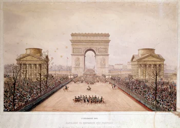 Den franske kejsaren Napoleon III (1808-1873) gick in i Paris 1852-12-2. Akvarell av Theodore Jung (1803-1865)