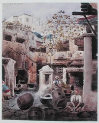 A Dyeworks, Rue du Divan, Alger. c.1835 (akvarell på papper)