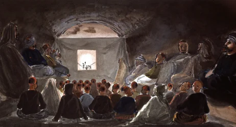 Dockteater i en skola i Algeriet, ca 1830 (akvarell)