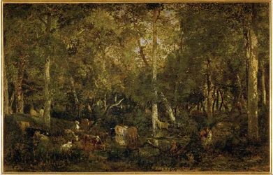 Le Vieux Dormoir du Bas-Breau", en del av skogen i Fontainebleau (målning på duk)