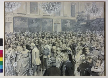 Kejsar Franz Joseph hälsar francisca grevinna Sternberg-Larisch och Maria Theresia grevinna Harrach Taxis