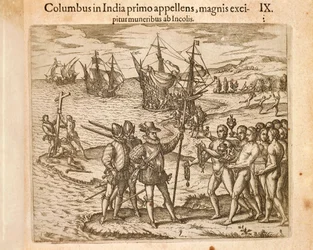 Kristoffer Columbus landstiger på ön Guanahani (San Salvador), den 12 oktober
