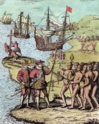 Columbus på Hispaniola, ur ”The Narrative and Critical History of America”, redigerad av Justin Winsor, London, 1886 (senare kolorerad)