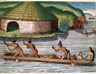 Gravyr från "Admirante Narratio Americae" (History of America) av Theodore de Bry (1528-1598)