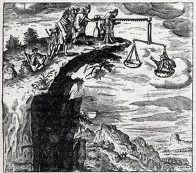 Metod för att utpressa ett erkännande från en brottsling i Sydamerika vid den tidpunkt då spanjorerna anlände; från Theodore de Bry (1528-1598)s ""resor""