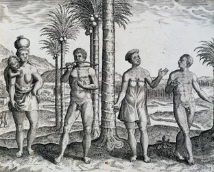 Ursprunget Etiopien, från arbete India Orientalis gravyr av Theodor de Bry (1528-1598), Afrika