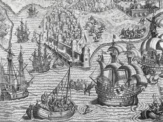 Sjöstrid, gravyr från amerikansk historia av Theodore de Bry (1528-1598), Frankfurt
