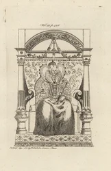 Drottning Elizabeth I av England från ett målat glasfönster.