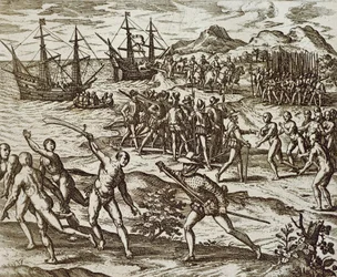 Spanjorna i Amerika, av Theodore De Bry, gravyr