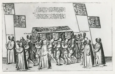 Sir Philip Sidneys begravningscortege på väg till St. Pauls Cathedral, 1587