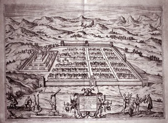 Utsikt över inkastaden Cuzco, Peru (gravyr