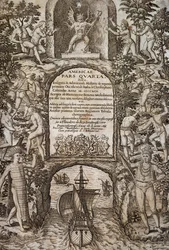 Västindien eller Amerika, av Theodor de Bry (1528-1598), frontispice, gravyr