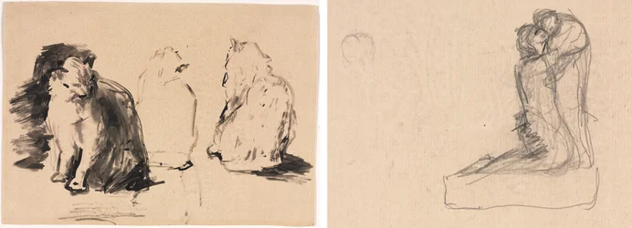 Katter (recto); Skiss av två figurer som omfamnar (verso)