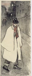 Man på toppen och kappa som går på gatan - i "" Gil Blas"" från november 1894