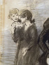 Midinetternas utgång (detalj) (före 1907). Theophile Alexandre Steinlen (1859-1923). Kol och pastell på papper. Musee des Beaux-Arts de la Ville de Paris, PeuPalais.