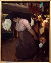Tvättmaskinen. Målning av Theophile Alexandre Steinlen (1859 - 1923), 1900-talet. Olja på duk. Vernon, Musée Poulain