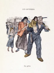 Arbetare: i strejk i ""In Life"", av Steinlen 1901