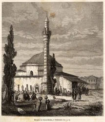 Moskén Giaour-Meidan (Giaour Meidan) i Trebizonde (nuvarande Trabzon, vid Svarta havets kust, Turkiet), som en gång var en bysantinsk kyrka, graverad efter en teckning av berättaren, som illustrerar en resa till Lazistan och Armenien, av 1869, av