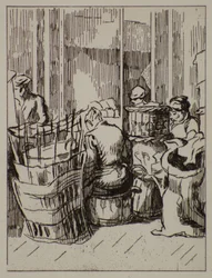 Män och kvinnor med korgar, 1900-talet (etsning)