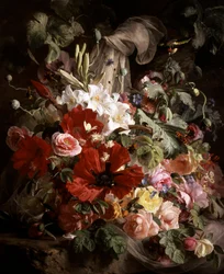 Stilleben med liljor, vallmo och rosor. Målning av Theude Gronland (1817-1876) Privat samling.