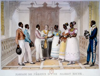 Bröllop i ett rikt hus Litografi av Thierry Freres från "Voyage Picturesque et Historique au Brazil" av Jean Baptiste Debret (1768-1848) 1839 Paris, B.N.
