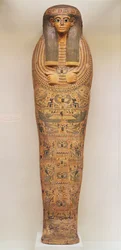 Egyptisk kista för en namnlös person dekorerad med rituella scener, ca 1050 f.Kr.