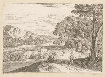 Arkadiskt landskap med en fiskare vid en bäck Suite de Paysages (serietitel)