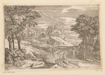 Arkadiskt landskap med en kvinna som sitter vid en vas och andra figurer Suite de Paysages (serietitel)