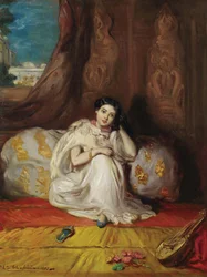 Ung morisk flicka, sittande i en rik interiör, Almée, 1853.
