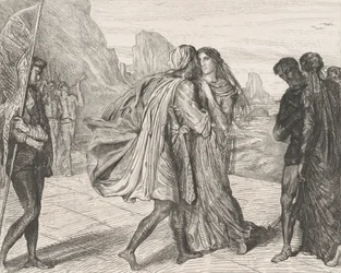 O my fair warrior!: tavla 5 från Othello Act 2, Scene 1, etsad 1844, omtryckt 1900.