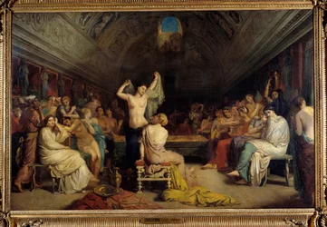 Tepidarium. Kvinnor återförenades i delen av de varma baden under antikens Rom. Målning av Theodore Chasseriau (1819-1856). Olja på duk