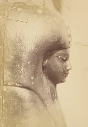 Närbild av drottningen Aah-Hoteps sarkofag (profil)