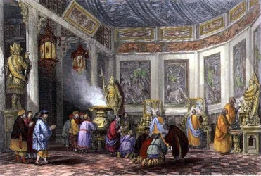 Försoningsoffer till avlidna släktingar, graverade av E. Challis (gravyr)