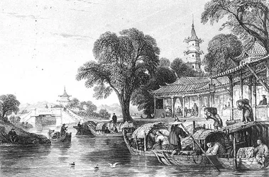 Silk Farms at Hoo-Chen, graverad av J. Tingle (gravyr)
