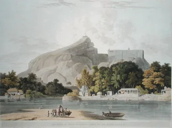 The Rock of Trichinopoly, tagen på floden Cauvery, skylt 45 från 