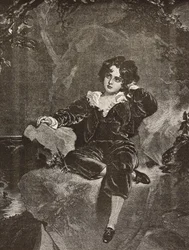 Porträtt av Master Lambton som pojke, Charles William Lambton, the Red Boy, gravyr från en målning av Thomas Lawrence från L