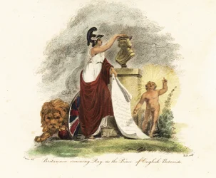 Britannia kröner John Ray som prinsen av engelska botaniker.1806 (gravyr)