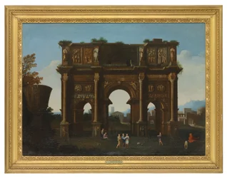 Ett arkitektoniskt capriccio med Konstantinbågen (olja på duk)