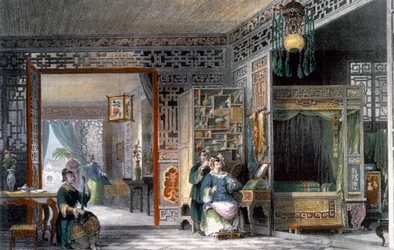 Boudoir och sängkammare för en dam av rang, Kina, 1843
