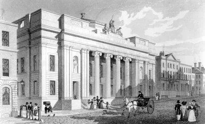 Rådhuset, Manchester, graverad av Richard Winkles, 1829