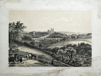 Penrhyn Castle, ca 1850 (färgad litografi på papper)