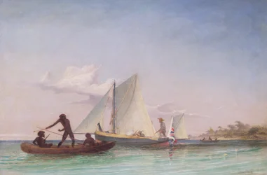 The Long Boat of the Messenger attackerad av infödda